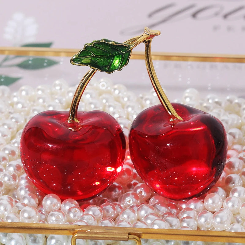 Crystal Cherry Figurine Collectible Paperweight Glass Fruit Ornament Tabletop Centerpiece Home Office Desktop Decor Wedding Gift