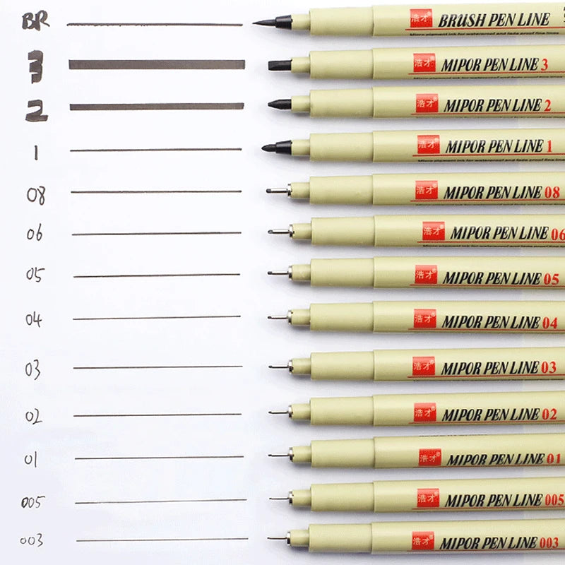 Pigment Liner Micron Pen Set Neelde Drawing Pens lot 005 01 02 03 04 05 08 1.0 Brush Art Markers Fineliner Sketching Pen