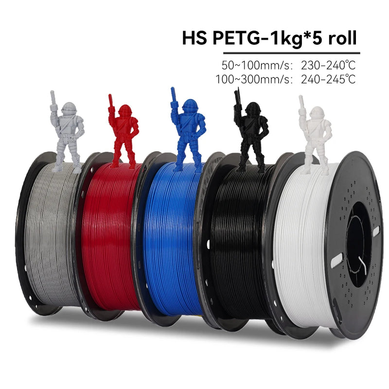 KEEPANG PLA/HS-PLA/PETG/Silk PLA 3D Printer Filament 1.75mm Mix Color 5Rolls High Speed PLA Printinng Material for Bambu Lab