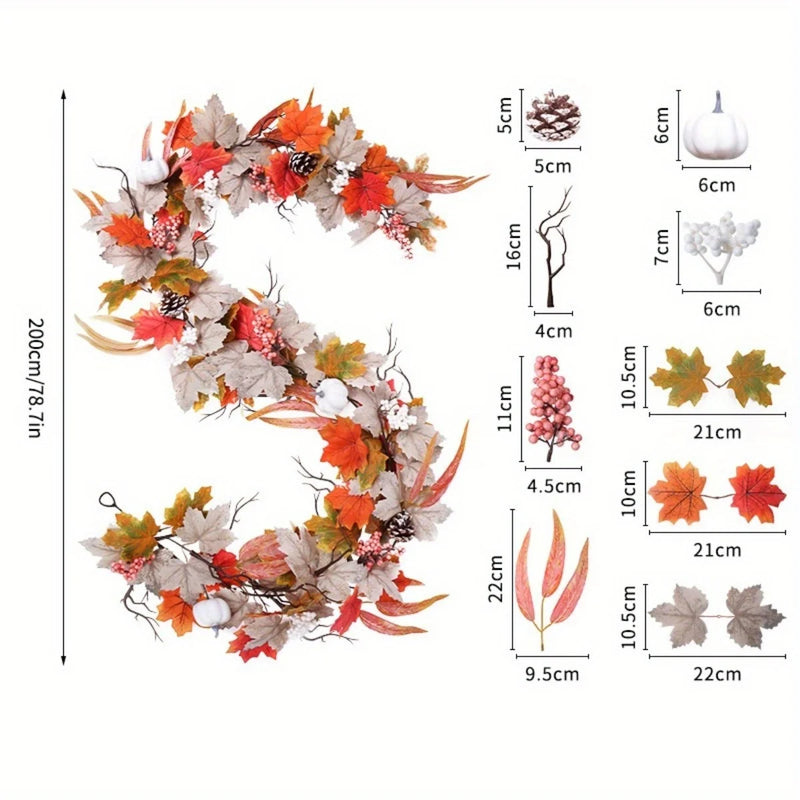 Fall Maple Leaves Pumpkin Garland, 6.56 Ft/ Piece Hanging Vine Garland Artificial Autumn Foliage Garland Thanksgiving