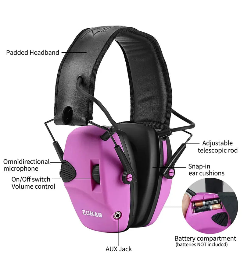 ZOHAN Electronic Safety Ear Muffs Shooting Hearing Protection Automatic Noise Reduction earmuff Anti-noise headphone for Hunting