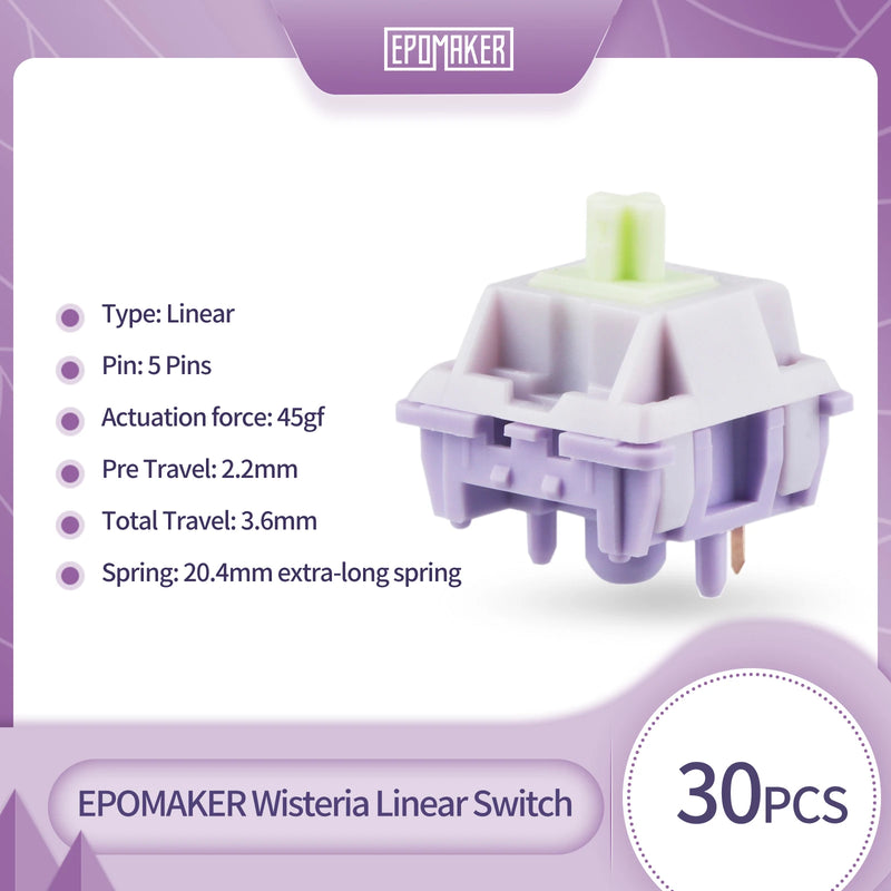 30 Pieces EPOMAKER Wisteria Linear/Tactile Factory Lubed 5pin Switches Set for Hot Swappable Mechanical Keyboard