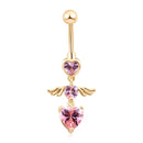 KUNIU 1pc Cute Fashion Angel Wings Heart Shape Zircon Belly Ring Women's Fit Piercing Body Jewelry