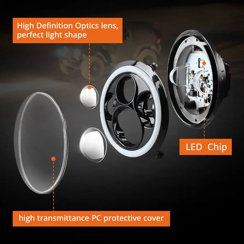 2Pcs 7 Inch Round 280W LED Headlight Halo Angle Eyes DRL Turn Signal Light for Jeep Wrangler JK LJ TJ CJ 97-18