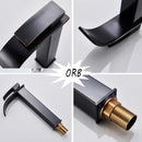 Matte Black Waterfall Bathroom Basin Faucet Above Counter Basin Deck Mounted Cold Hot Water Mixer Single Handle Single Hole Tap