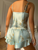 Elegant Floral Print Cami Tops   Ruffle Hem Shorts Pajama Set  Women's Sleepwear  Loungewear