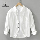 100% Cotton, Solid Color Business Casual Men's Shirt High Quality Breathable, Sweat-absorbent Loose Long-sleeved Shirt