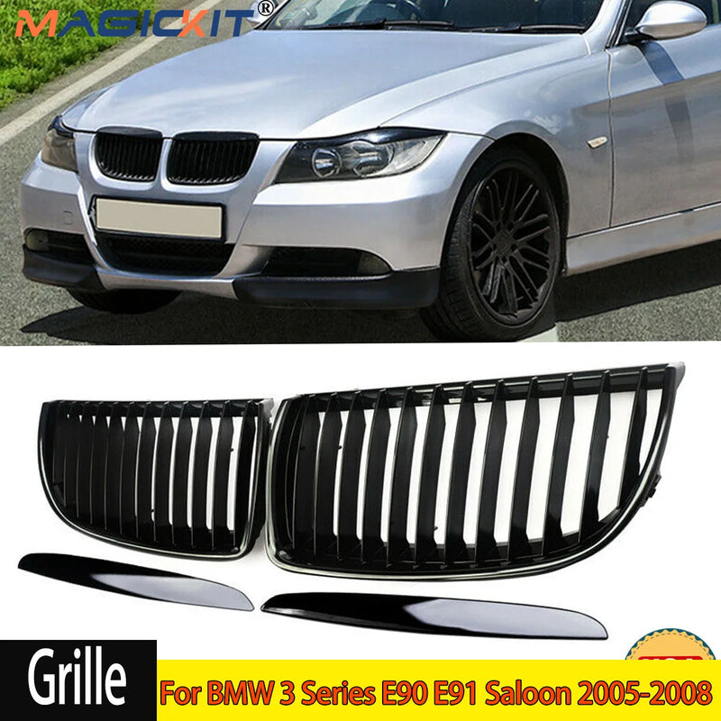 MagicKit Radiator Grilles For BMW 3 Series E90 E91 Saloon 2005-2008 Gloss Black  Front Kidney Grill Auto Car Accessories
