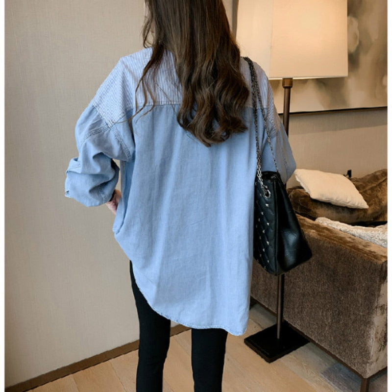 2023 Spring New Camisa Jeans Feminina Shirt Cotton Female Long Sleeve Women's Denim Shirt Loose Korean LooseBlouse 7256 50