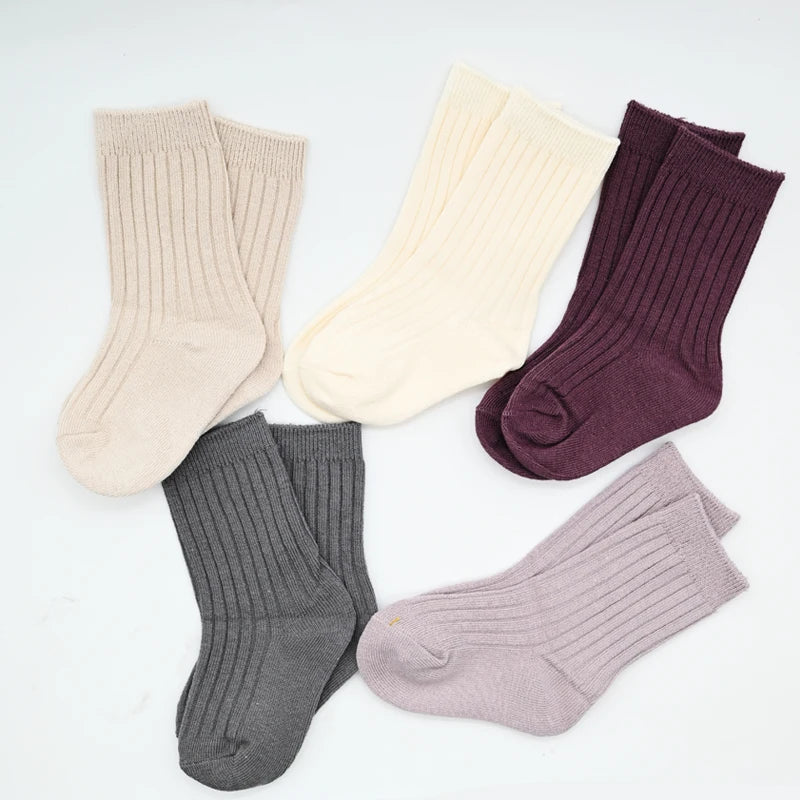 5Pairs/lot Baby Socks for Kids Girls Boy Cotton Stripe Solid Spring Autumn Toddler Knitted Socks Newborn Children Socks Clothes