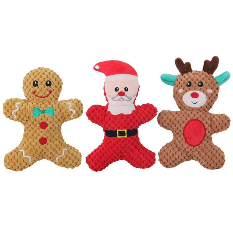 Pet Dog Plush Noise Chewing Toy Santa Elk Gingerbread Man Donut Cat Dog Christmas Cartoon Cute Animal Puzzle Safety Playing Doll