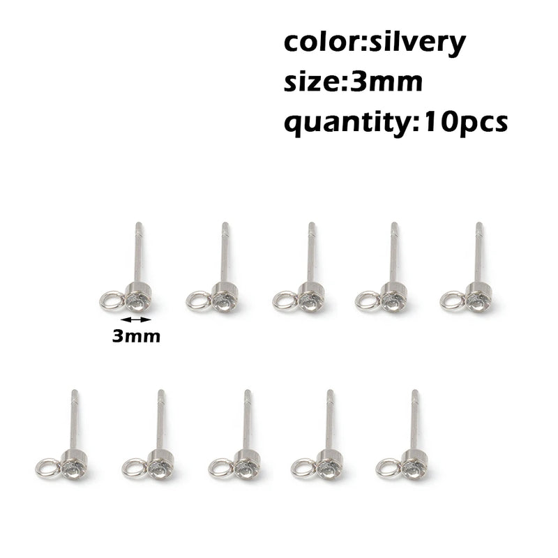 Stainless Steel Round Ball Post Earrings Stud Loops Earring Hooks Earplug  Fit Women DIY Earring Jewelry Making Christmas Craft