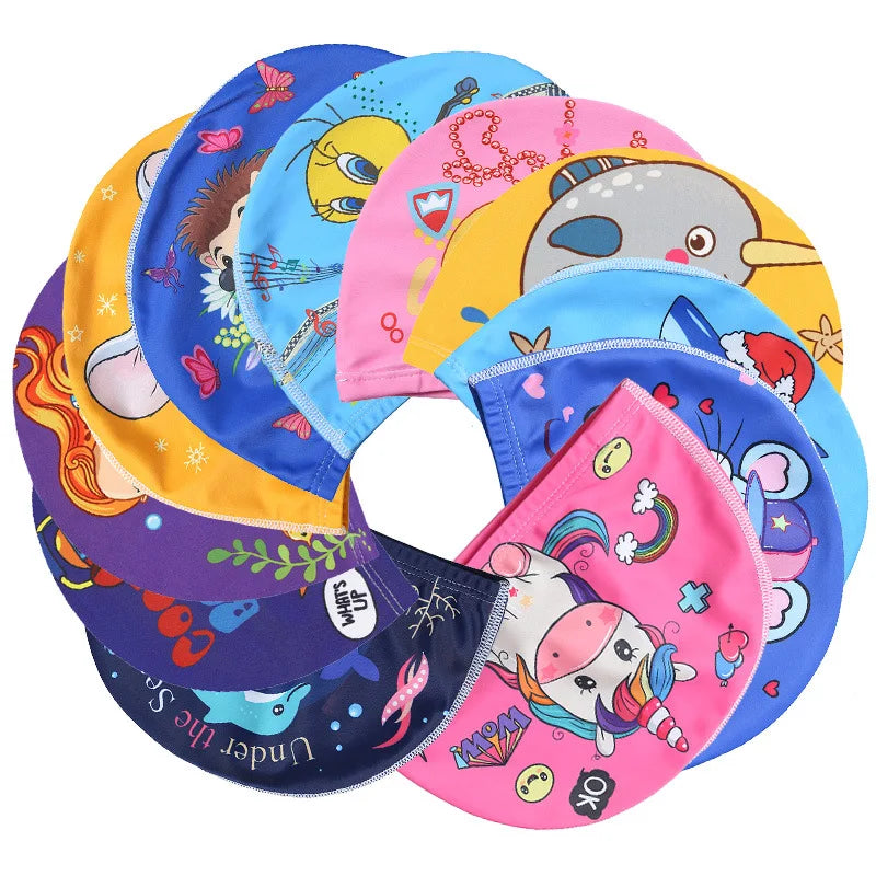 Children Cartoon Swimming Cap Kids Elastic Fabric Swiming Pool Water Sport Protect Ears Hat Swim Bathing Hats Caps Boys Girls