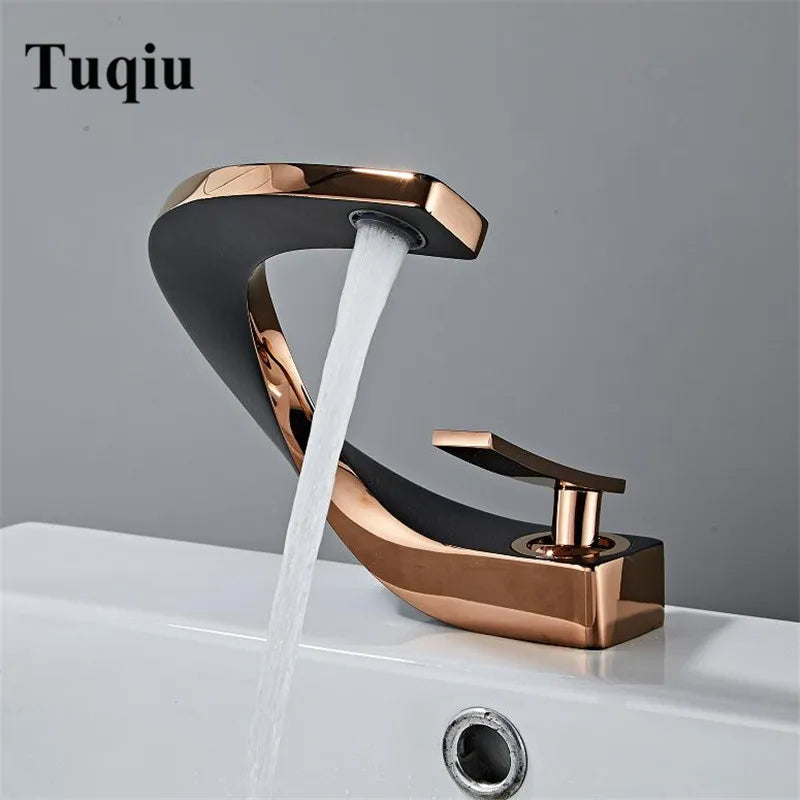 Tuqiu Bathroom Faucet Brass Rose Gold White Bathroom Basin Faucet Cold Hot Water Mixer Sink Tap Deck Mounted Black Rose Gold Tap