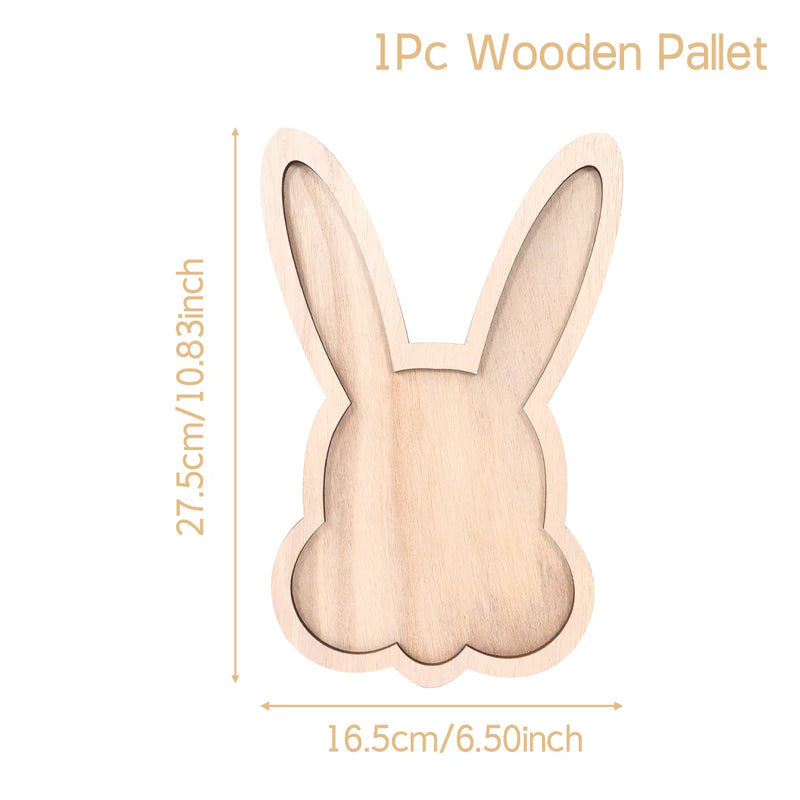 Wooden Easter Double Wavy Egg Rabbit Tray Happy Easter Party Decorations For Home 2025 Kids Favors Egg Bunny Pallet Snack Holder