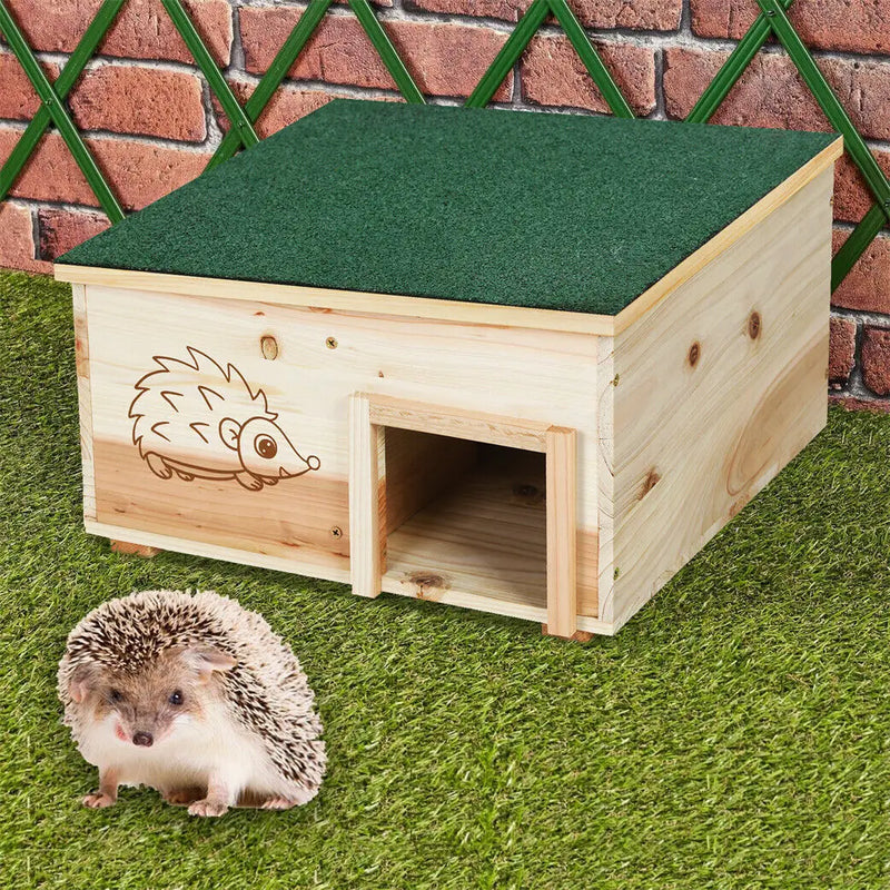 Wooden Hedgehog House Small Animal Shelter Hideout Predator Proof Hedgehog Hibernation Shelter Habitat Nest Box with Roofing
