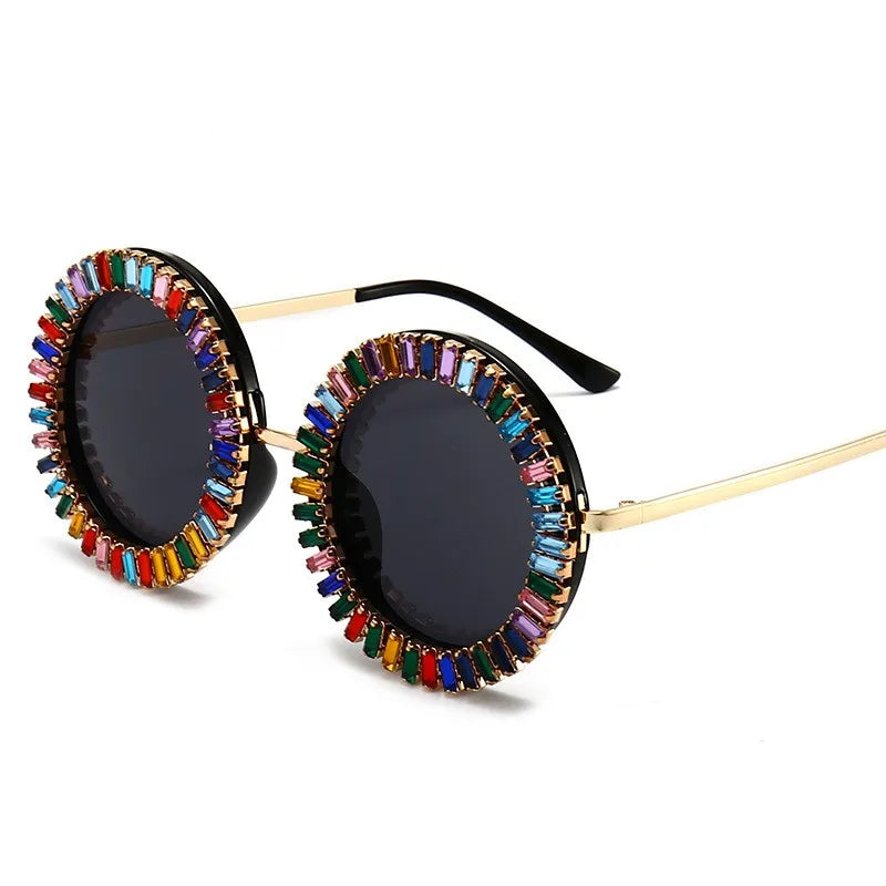 2023 Luxury Retro Diamond Round Sunglasses for Women Lady Trendy Punk Party Driving Sun Glasses UV400 Eyewear for Travel