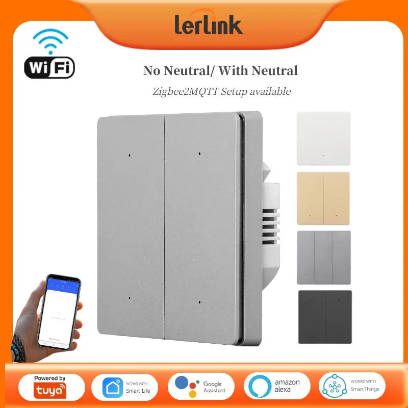 Tuya WIFI No Neutral/With Neutral Smart Switch Wall Light Switch 1/2/3/4 Gang, Voice Control with Alexa Google Home Yandex