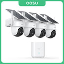 AOSU 3MP Solar Battery Camera System 4 Cams Kit Wireless 360° PTZ Surveillance Wifi Camera Set Include Home Base Support Alex