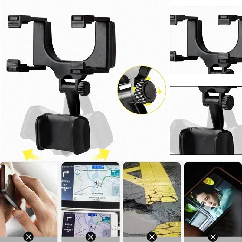 360 Car Phone Holder Rearview Mirror Mount Bracket Navigation GPS Mobile Stand Clip Foldable Adjustable Car Cell Phone Support