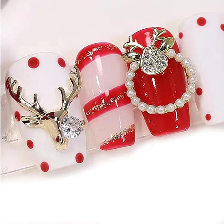 10PCS Luxury Alloy 3D Christmas Nail Art Decoration Supplies Jewelry Accessory Parts Elk Charms Deer Rhinestones For Manicure