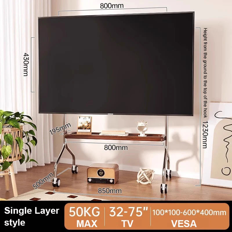 Rolling Floor Mobile TV Stand for 32-75 Inch LCD LED Flat/Curved Panel Screen TVs TV Cart Holds up to 110Lbs Max VESA 600x400mm