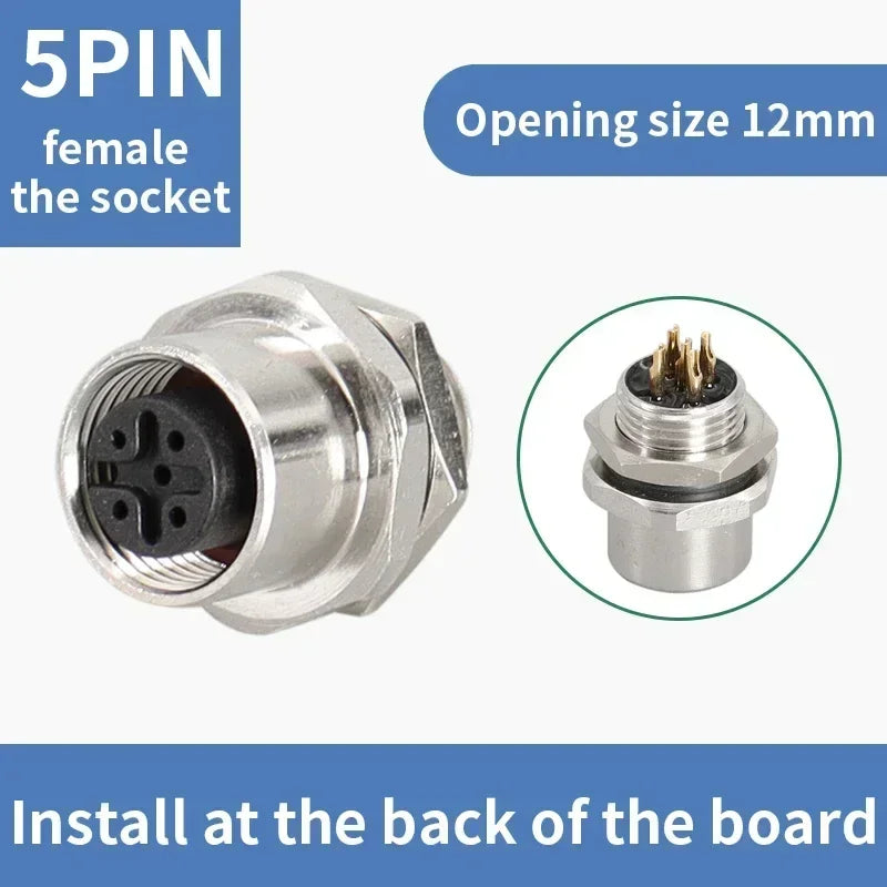 M12 flange mounting sensor connector  front/rear panel waterproof male&female plug screw threaded coupling 4 5 8Pin  connectors