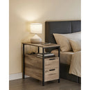 Table d'Appoint - VASAGLE - Marron Camel et Noir d'Encre - Multiprise et Rangement