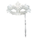 Metal Fancy Elegant Party Masque with Handheld Stick Half Face Venetian Masque with Rhinestones for Women Men Prom Masquerade