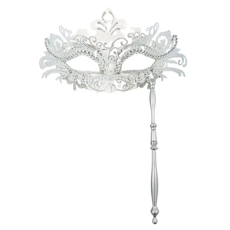 Metal Fancy Elegant Party Masque with Handheld Stick Half Face Venetian Masque with Rhinestones for Women Men Prom Masquerade