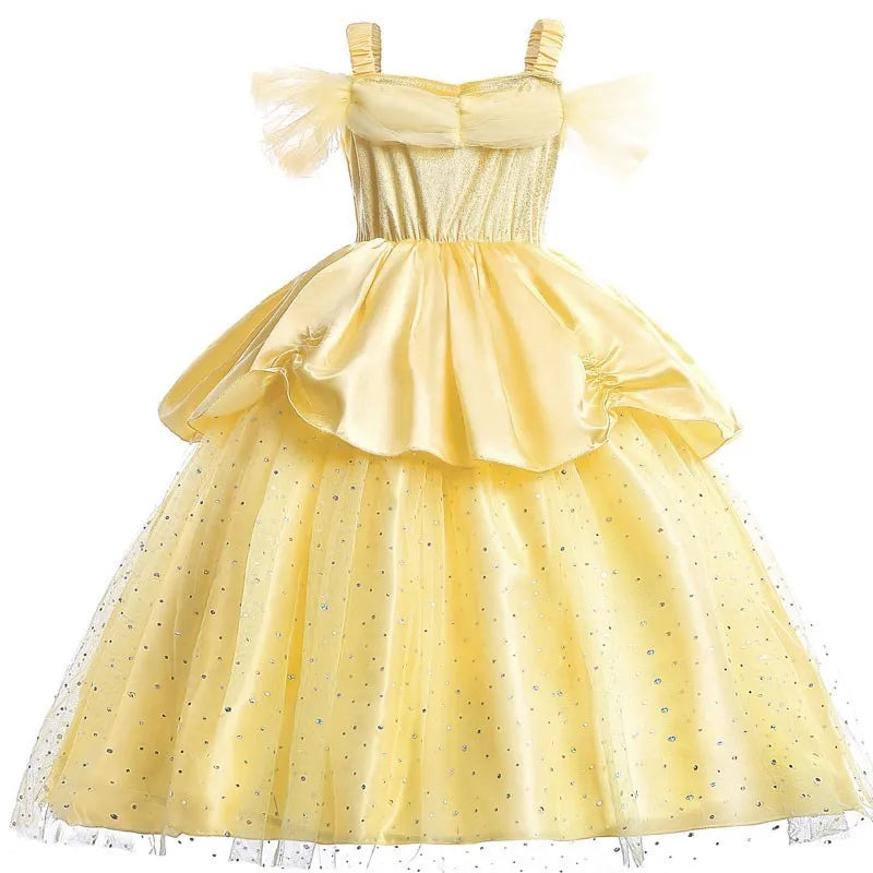 Girl Belle Princess Dress Kids Beauty and The Beast Costume Children Christmas Birthday Cosplay Elegant Party Dress 2-10 Years