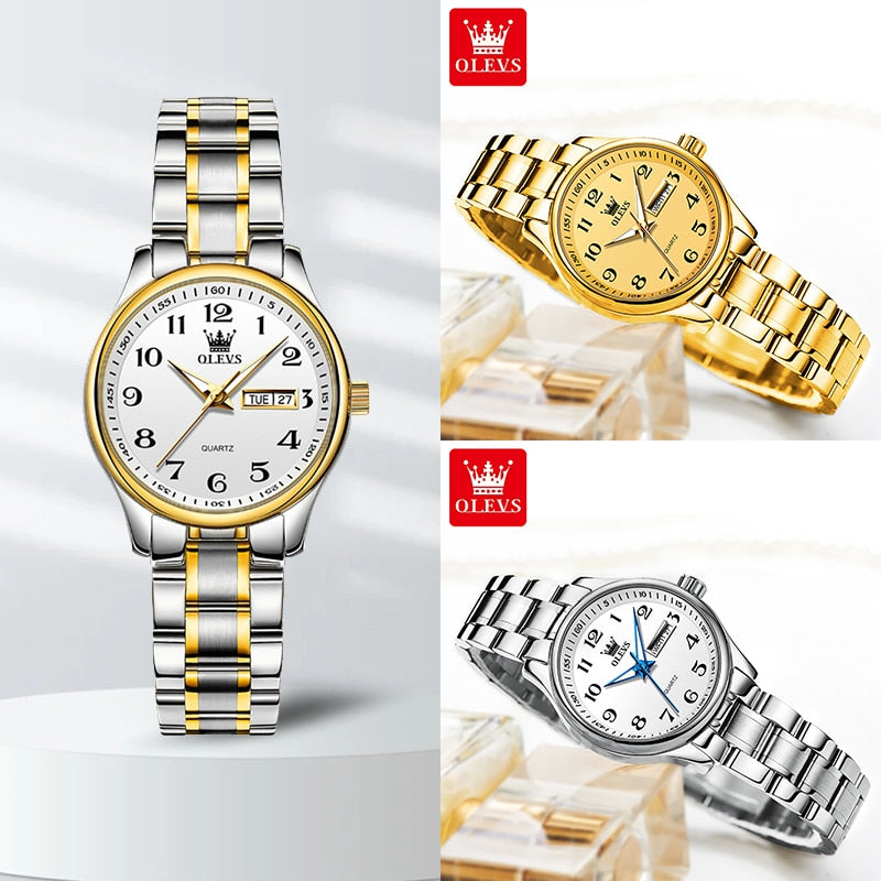 OLEVS Women's Wrist watch Original Luxury Watches for Ladies Waterproof Stainless Steel Quartz Woman Wristwatch Gold 2022 trend