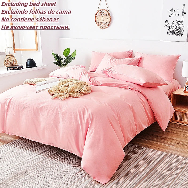 Kuup 3pcs Solid Color Bedding Set Duvet Cover Set Soft Bedding Printing Bed Linen Queen Size Bedding Set Fashion（Without Sheet）