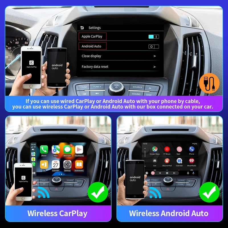 EKIY Wireless CarPlay Android Auto A2A Adapter For Audi Toyota Mazda Nissan Chevrolet Suzuki Subaru Kia Ford Opel Skoda Hyundai