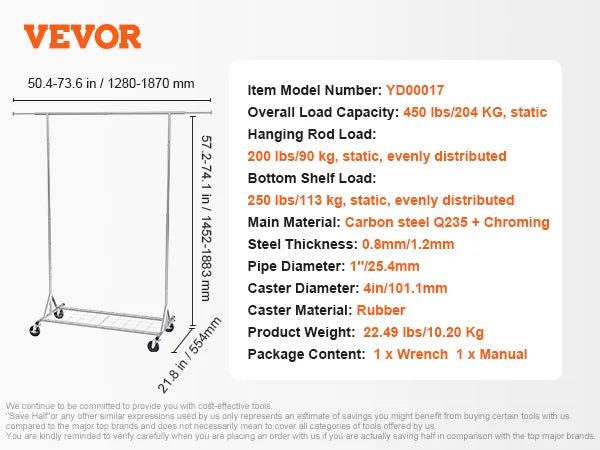 SucceBuy Clothing Garment Rack Heavy Duty Clothes Rack Adjustable Length Clothes Rack w/ Bottom Shelf & Wheels for Laundry Room