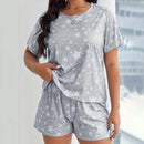 Plus Size XL-5XL Oversized Sleepwear Round Neck Women's Pajamas Sets Short Sleeve T-Shirt Shorts Pink Heart Print Loungwear 2PC