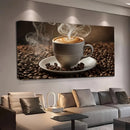 Coffee art canvas print, mural decoration, suitable for living room bedroom and hallway, 1.5 inch thick pine solid wood frame