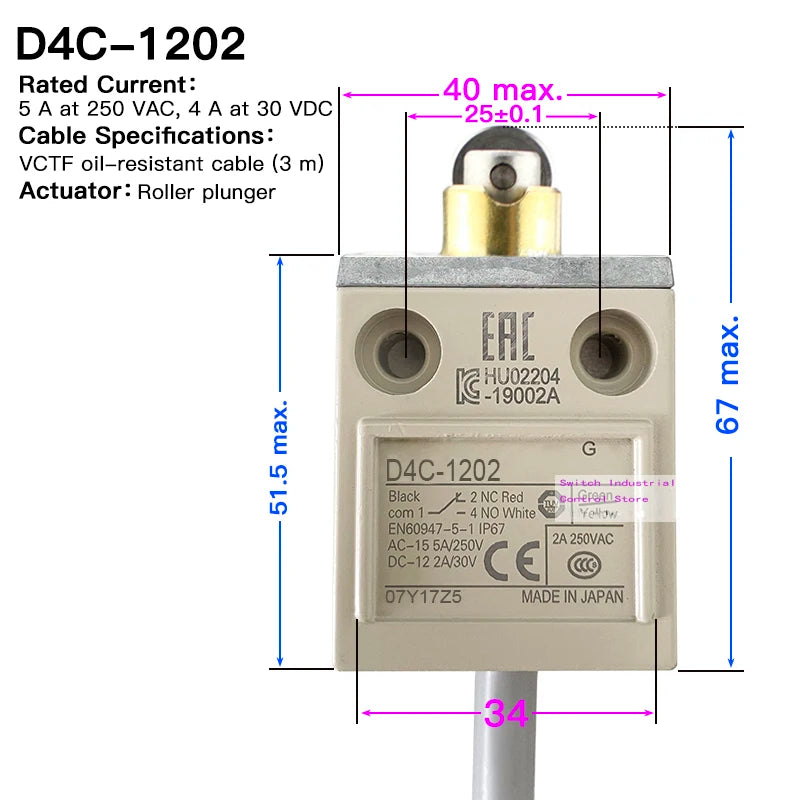 High strength waterproof travel limit switch D4C-1202 1201 1203 1220 1224 1231 1232 1233 1250 1260 1620 3324 Enclosed switch1227