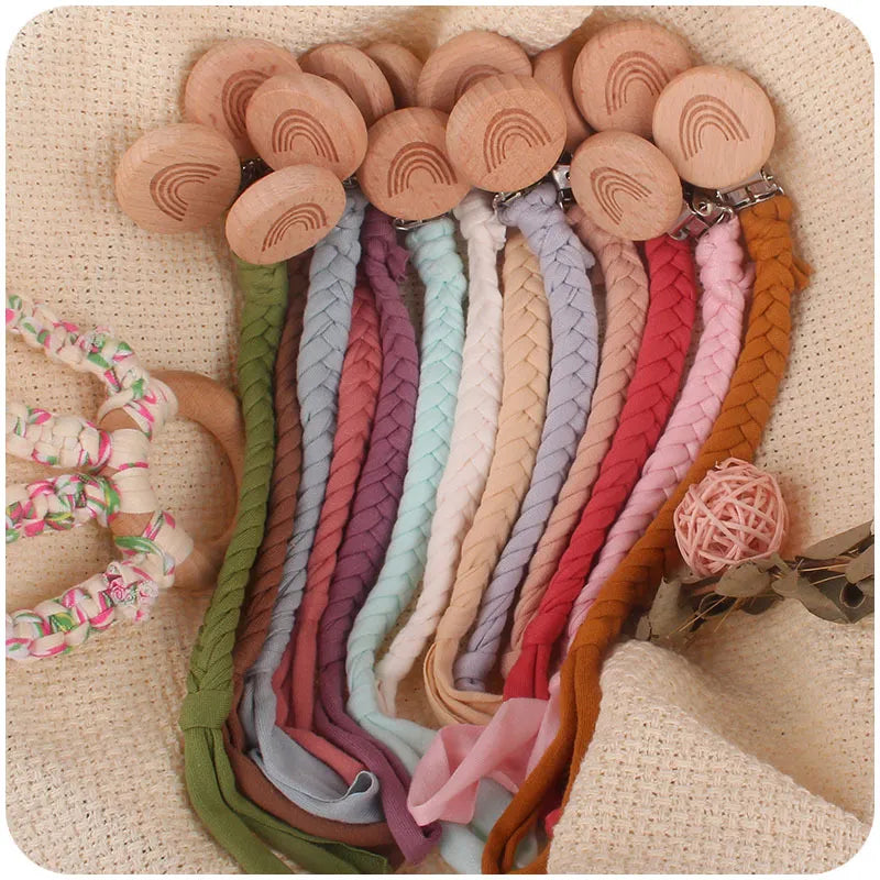1Pcs New Pacifier Clip Chian Holder Beech Wooden Clips Teether Toy for Baby Chew Rattles Mobiles Newborn Nursing Accssories