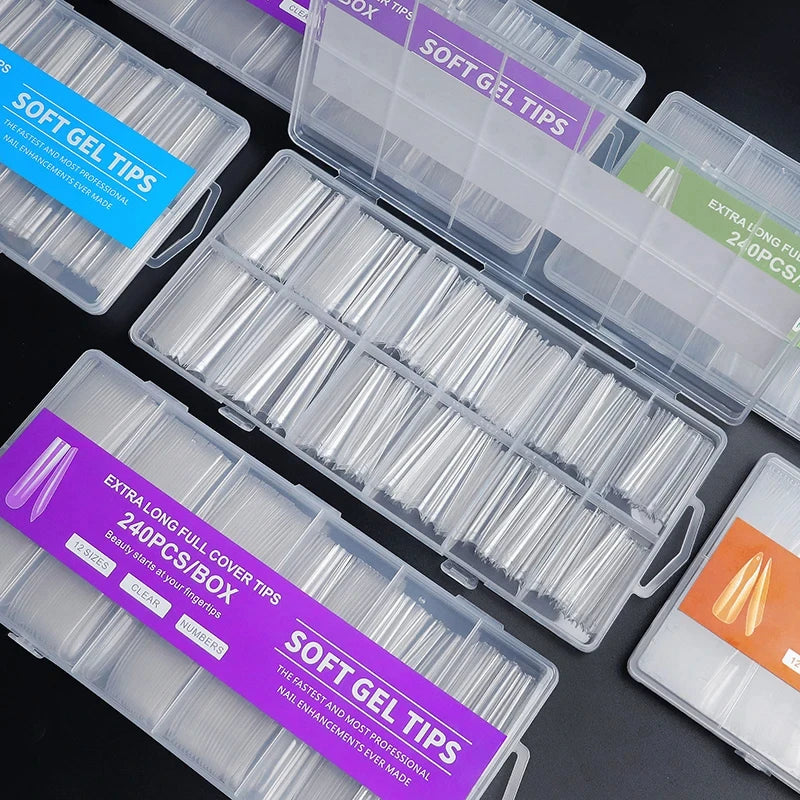 240pc/box False Nails Super Long Ballerina Nails Press On Nail Full Cover Matte Gel Tips Nail Art XXL American Capsule Fake Tips