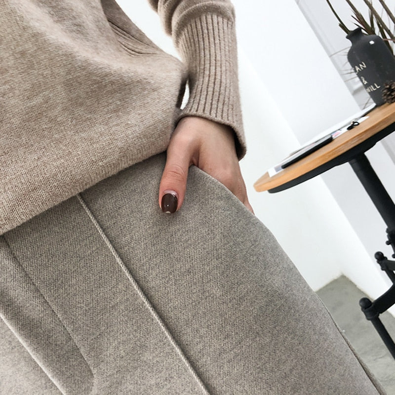 Thicken Women Pencil Pants 2023 Spring Winter Trousers OL Style Wool Female Work Suit Pant Loose Female Trousers Capris 6648