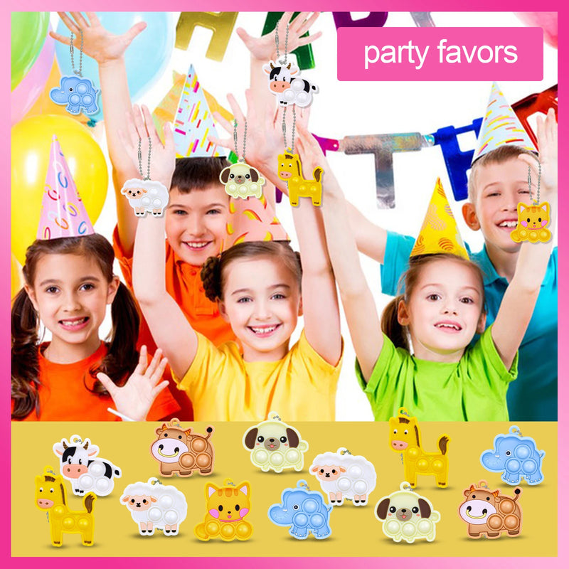 10/40Pcs Cartoon Animal Pop Keychain Hanging Stress Relief Toys Kids Birthday Party Favors Guests Gift Goodie Bag Pinata Filler