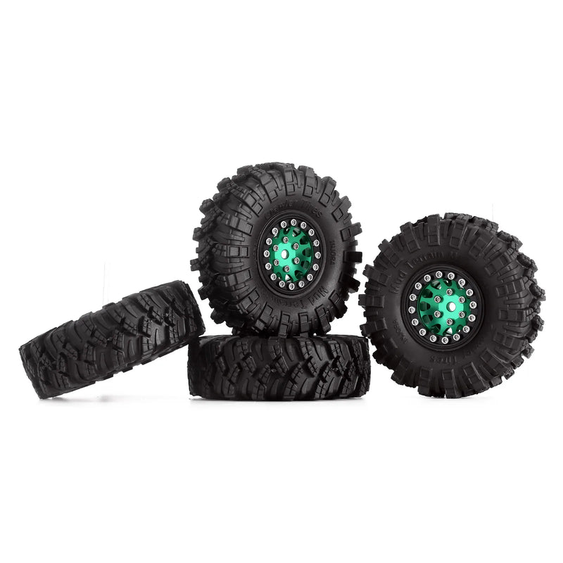 INJORA 1.0 Beadlock Wheel Rims Mud Terrain Tires Set For 1/24 RC Crawler Car Axial SCX24 FMS FCX24 Enduro24 AX24 (W1049-T1007)