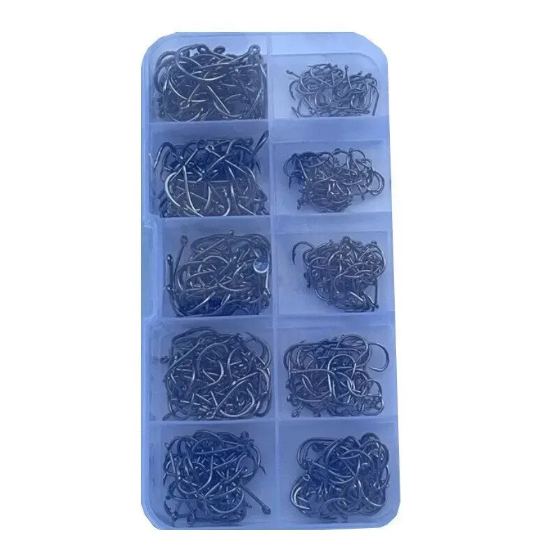 400 Pcs High Carbon Steel Fishing Hooks Wide Gap Offset Fishing Hook Set for Saltwater and Freshwater with 10 Sizes