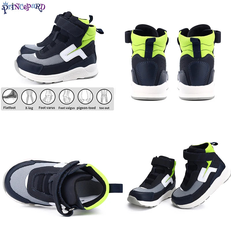 Boys Orthopedic Shoes Kids High Back Ankle Support Casual Sneakers Winter Spring Leather Correction Footwear for Foot Care