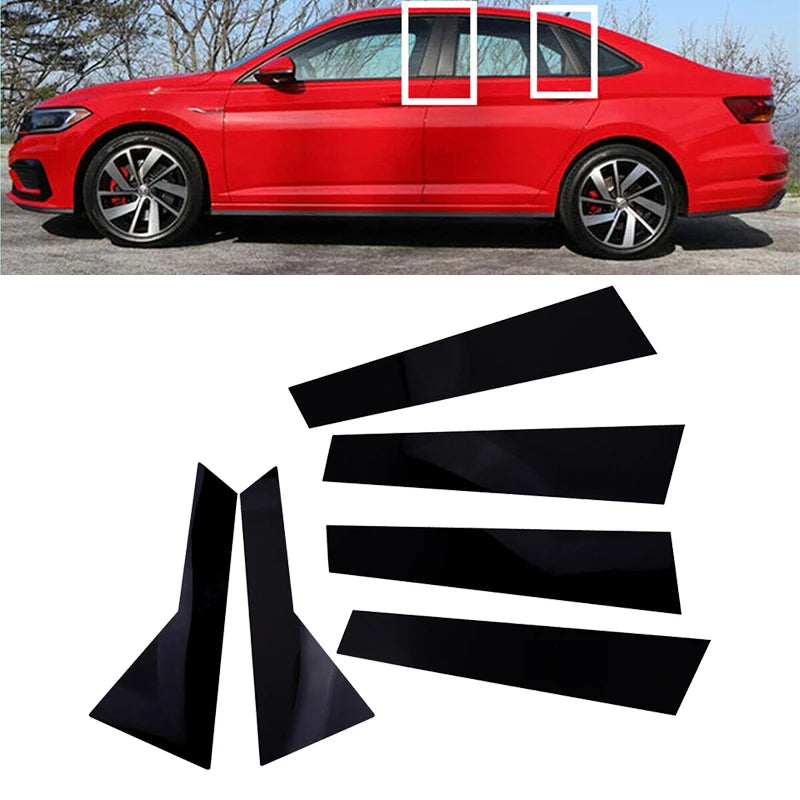 6Pcs Glossy Black Car Window Door Column Decal B C Pillar Post Cover Trim For VW Jetta 2019 2020 2021 Decoration Sticker Styling