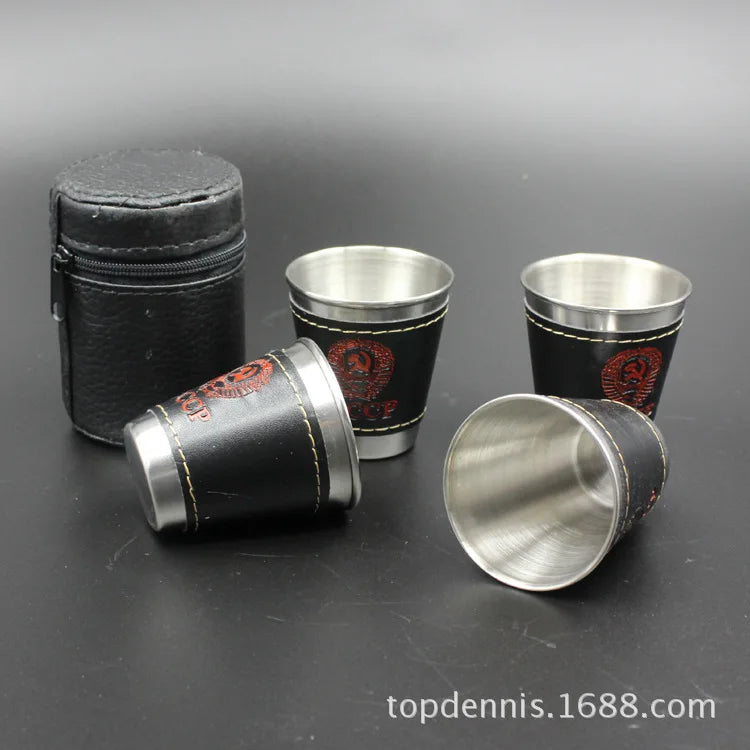 4pcs 70ml Stainless Steel Cups Water Mug With Case Bag Outdoor Travel Camping Picnic Drinkware Set For Whisky Wine Portable