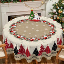 1 Piece, Merry Christmas Themed Christmas Tree Pattern Tablecloth + 4 Self-Adhesive Stickers, Christmas Atmosphere, Snowflake Christmas Tree Christmas Flower Ball Pattern, Embossed Edges, Suitable for Home Kitchen, Living Roo