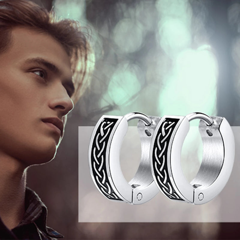 Vnox Cool Celtic Knot Hoop Earrings for Men, Anti Allergy Stainless Steel Round Huggie Earrings Gifts Jewelry,brincos masculinos