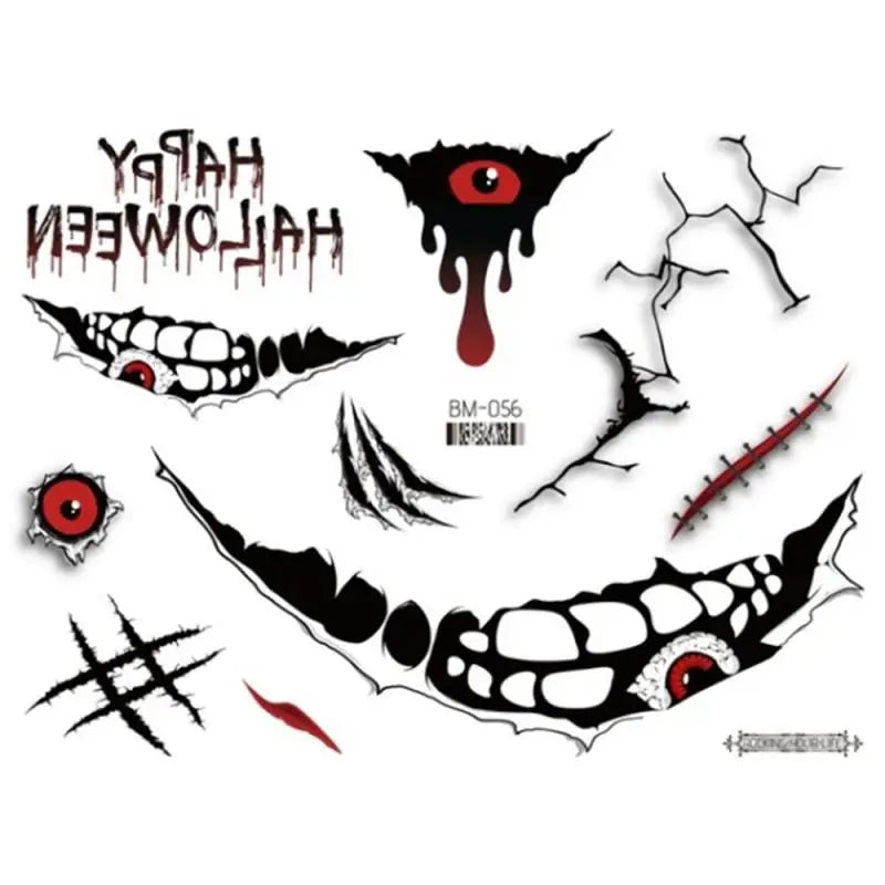 Halloween Scary Tattoo Stickers Crawl Scary Eye-catching Evil Unique Ghost Face Accessories Horror Movie Style Makeup Fake Scar